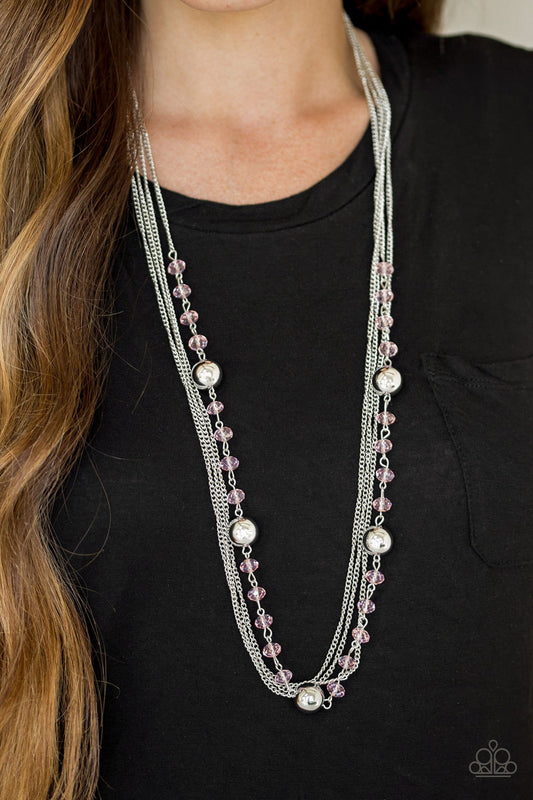 High Standards - Pink Crystal-Like Beads/Silver Accents & Silver Chains Necklace & matching earrings