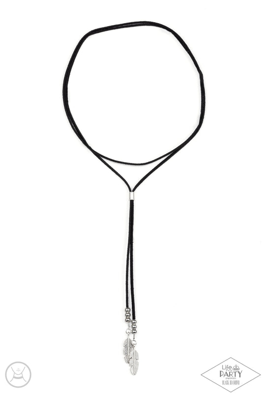 Lost On The Wind - Black Swede/Silver Feather Pendant Paparazzi CHOKER Necklace & matching earrings