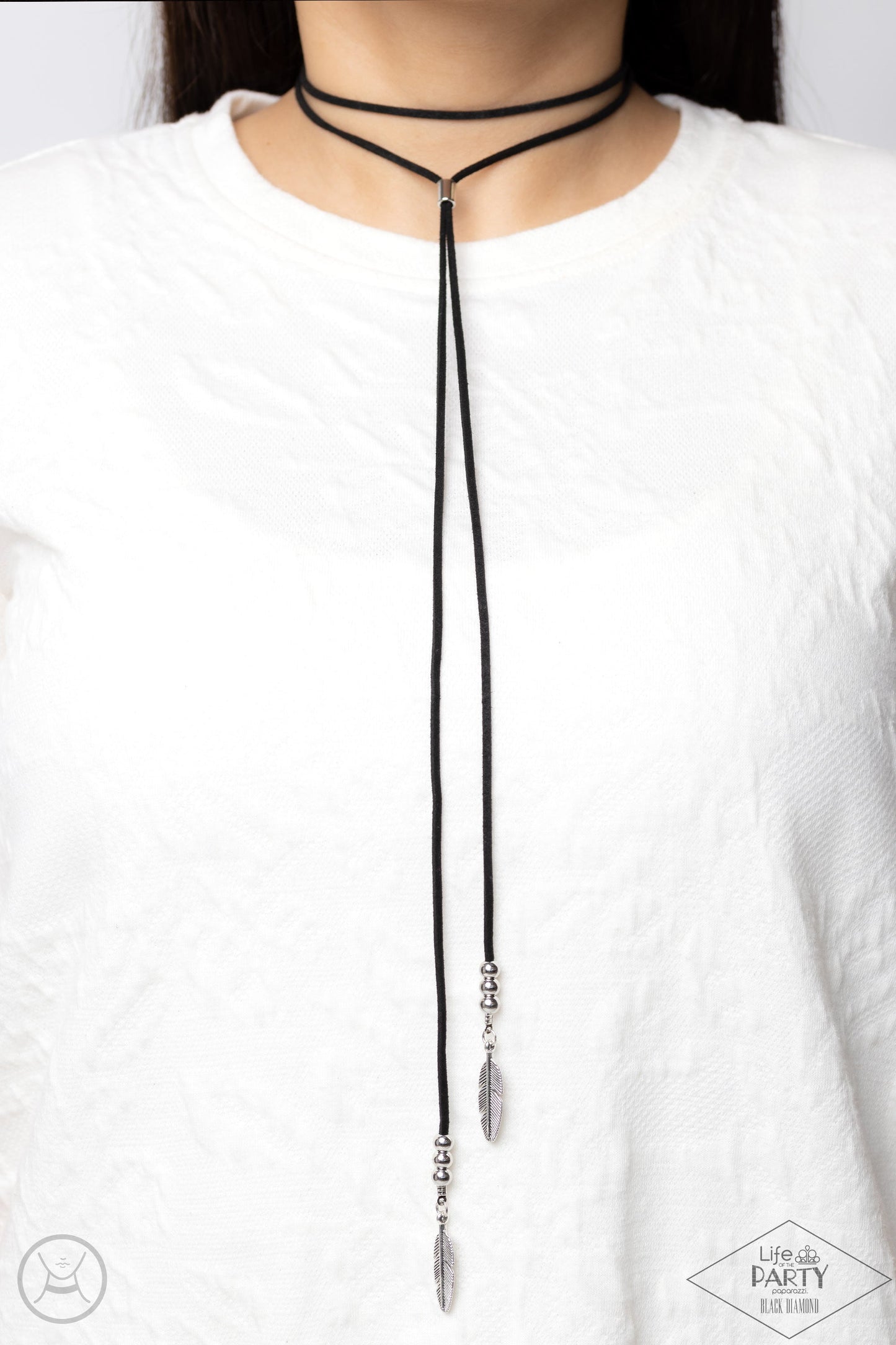 Lost On The Wind - Black Swede/Silver Feather Pendant Paparazzi CHOKER Necklace & matching earrings