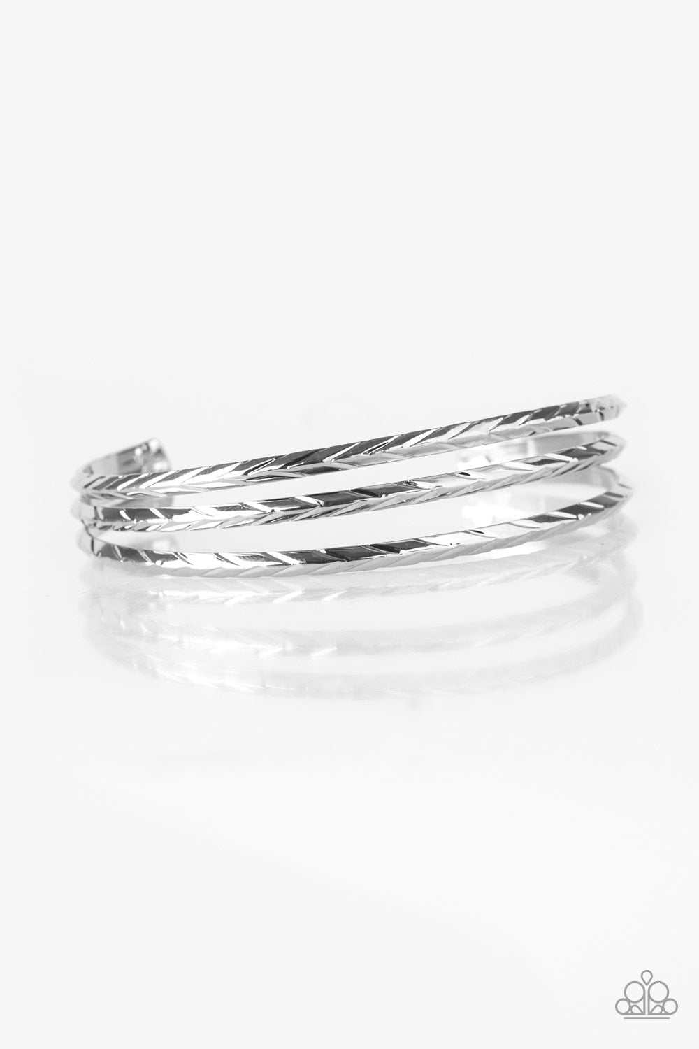 Eastern Empire - Silver Geometric Etched Pattern Cuff Bracelet