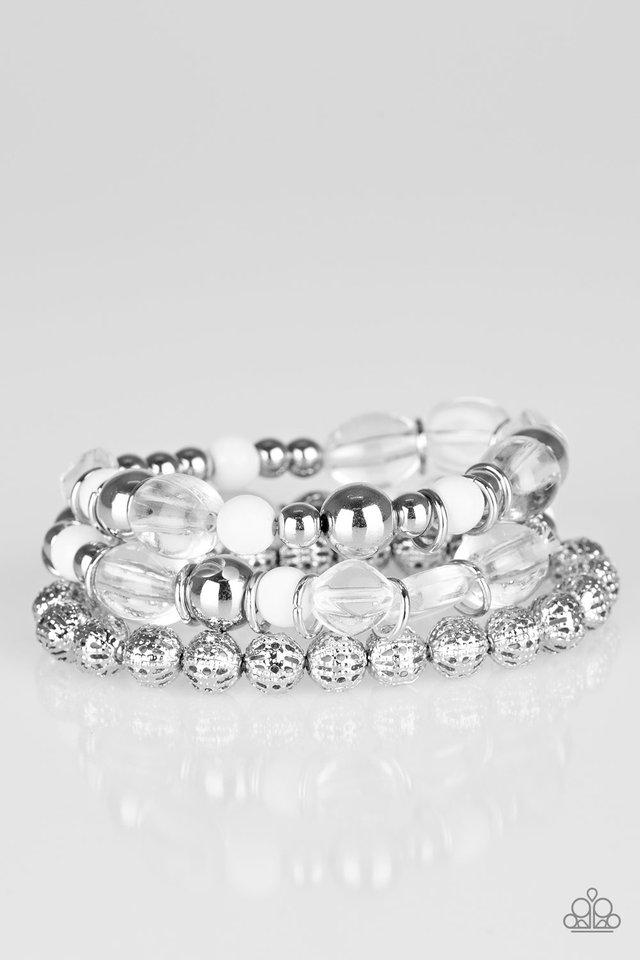 Malibu Marina - White Beads & Mismatched Silver Accents Set of 3 Paparazzi Stretch Bracelets