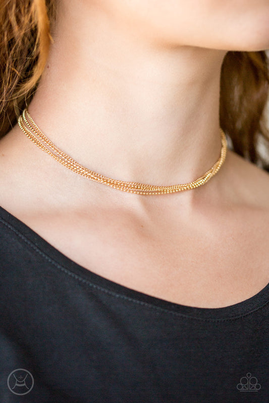 If You Dare - Gold Mismatched Chain Choker Necklace & matching earrings