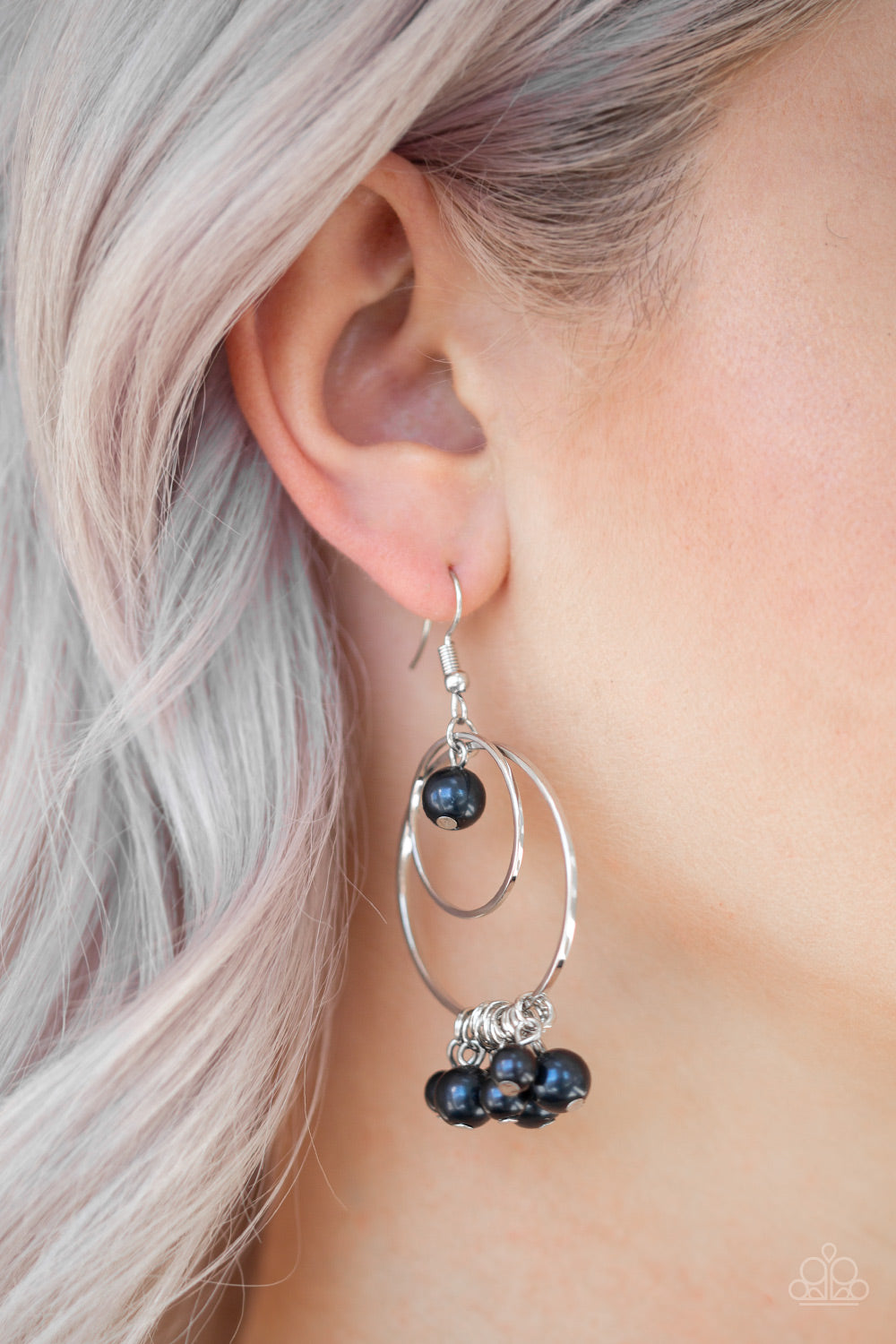 New York Attraction - Blue Pearl Fringe Double Hoop Frame Earrings