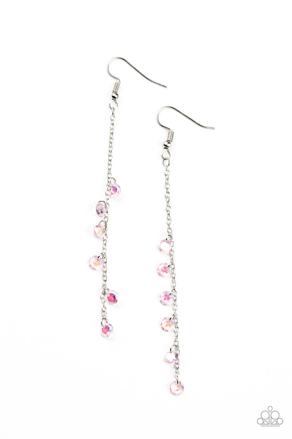 Extended Eloquence - Pink Iridescent Dainty Beaded Silver Chain Tassel Paparazzi Earrings