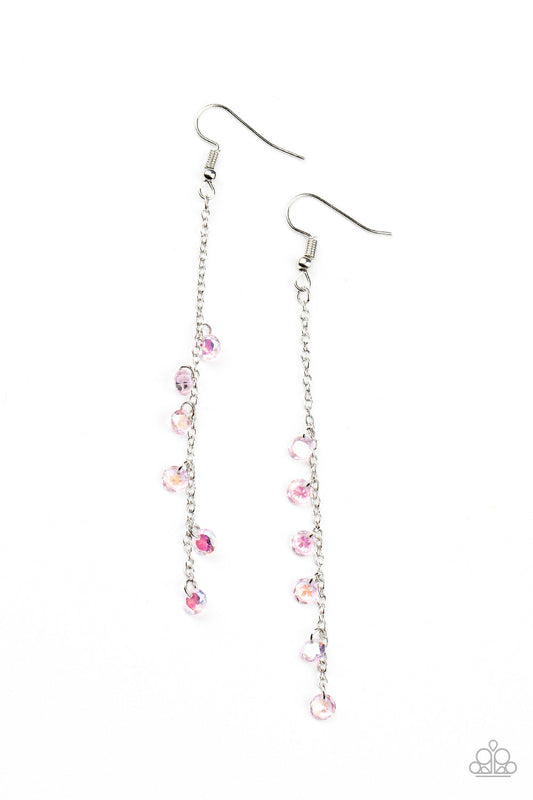 Extended Eloquence - Pink Iridescent Dainty Beaded Silver Chain Tassel Paparazzi Earrings