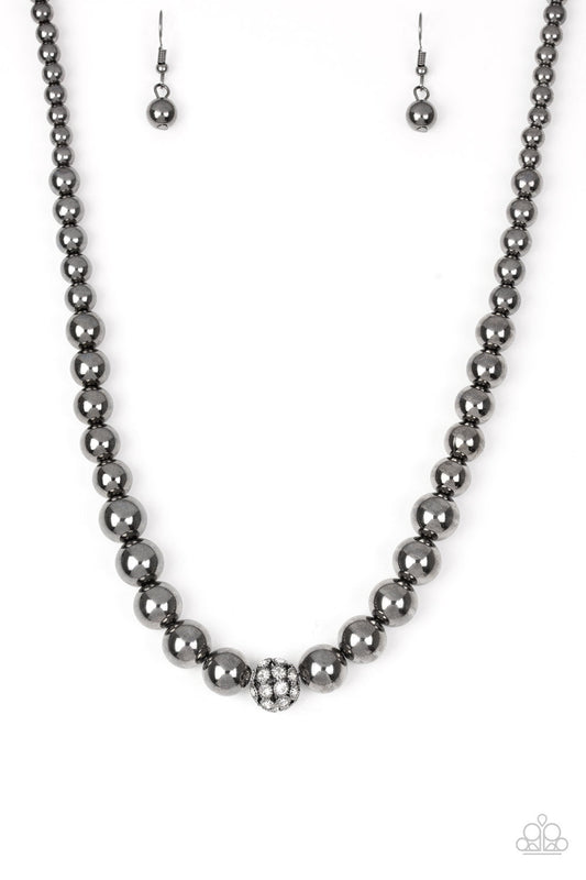 High-Stakes FAME - Gunmetal Beaded Paparazzi Necklace & matching earrings