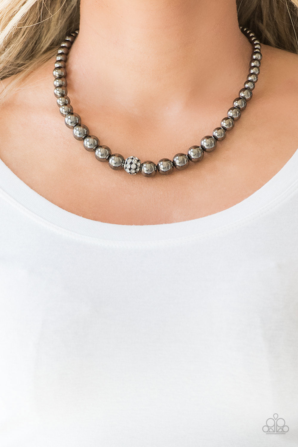 High-Stakes FAME - Gunmetal Beaded Paparazzi Necklace & matching earrings