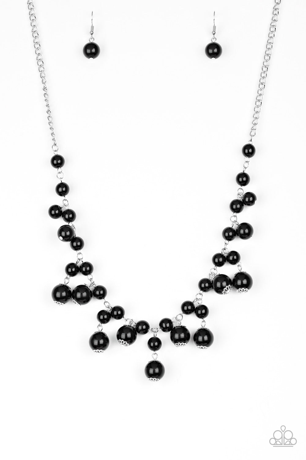 Soon To Be Mrs. - Black Bubbly Beaded Fringe Paparazzi Necklace & matching earrings