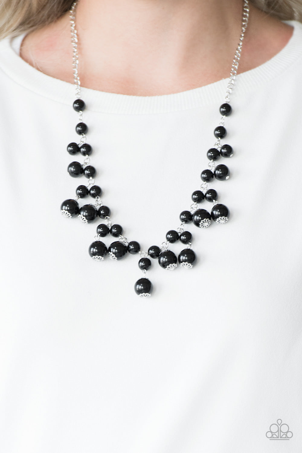 Soon To Be Mrs. - Black Bubbly Beaded Fringe Paparazzi Necklace & matching earrings