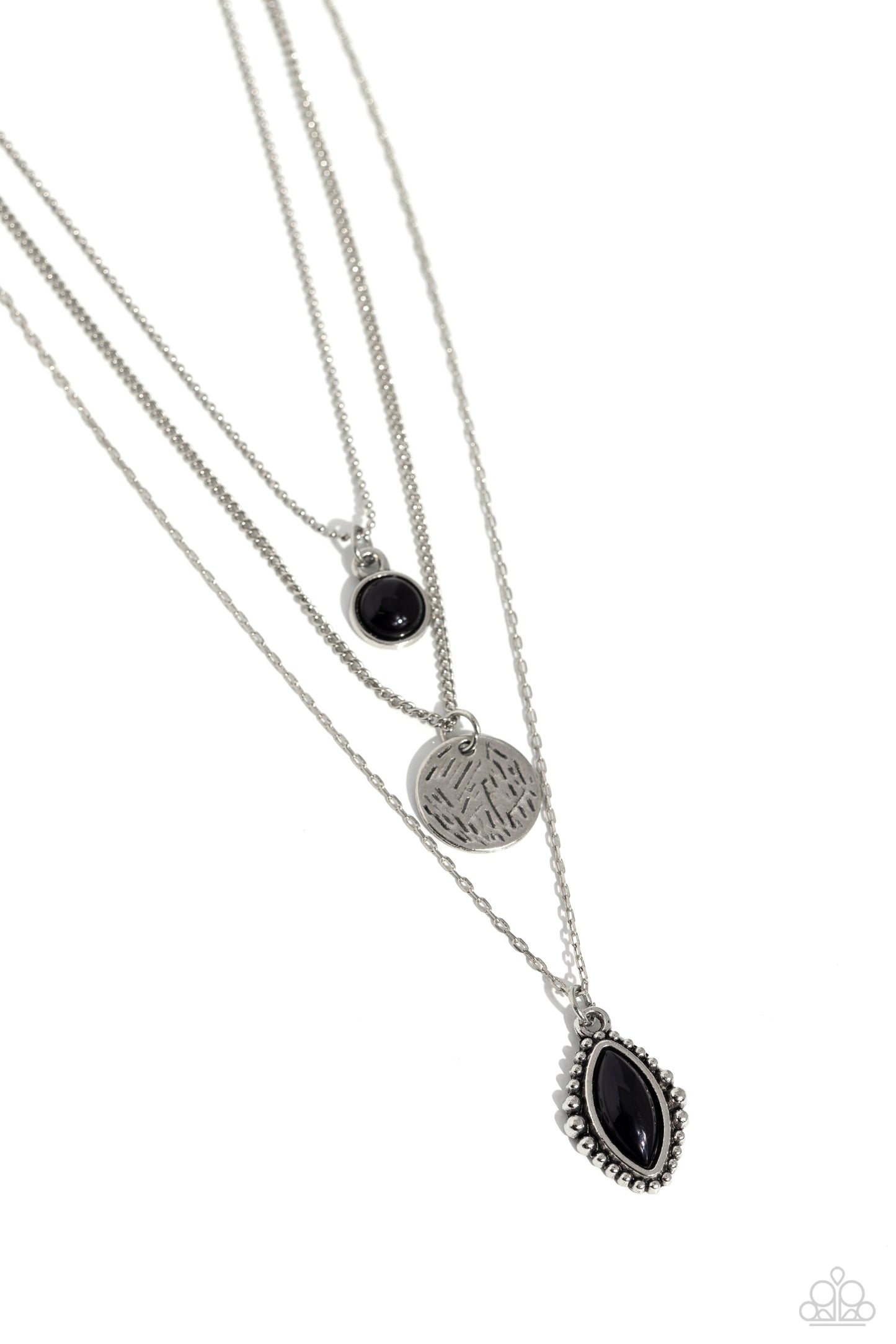 Tide Drifter - Black Bead/Silver Disc Pendant Paparazzi Necklace & matching earrings