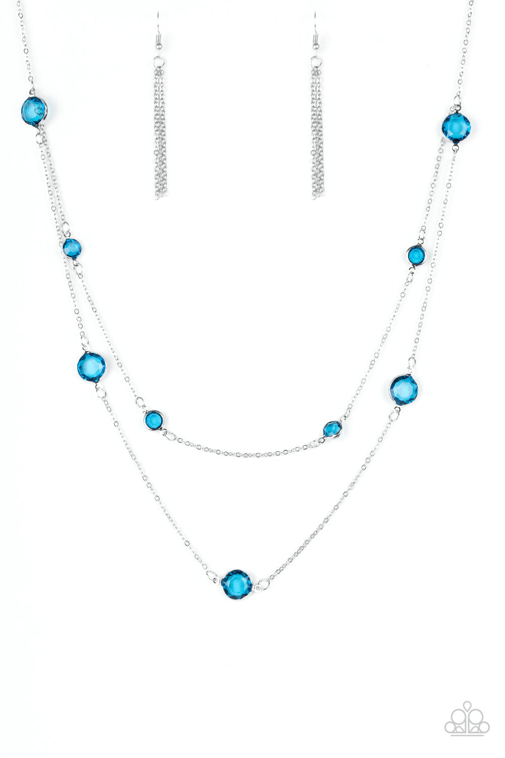 Raise Your Glass - Blue Glassy Gems/Silver Dainty Chain Paparazzi Necklace & matching earrings