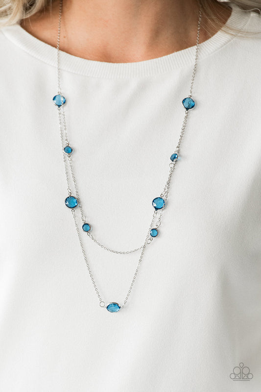 Raise Your Glass - Blue Glassy Gems/Silver Dainty Chain Paparazzi Necklace & matching earrings