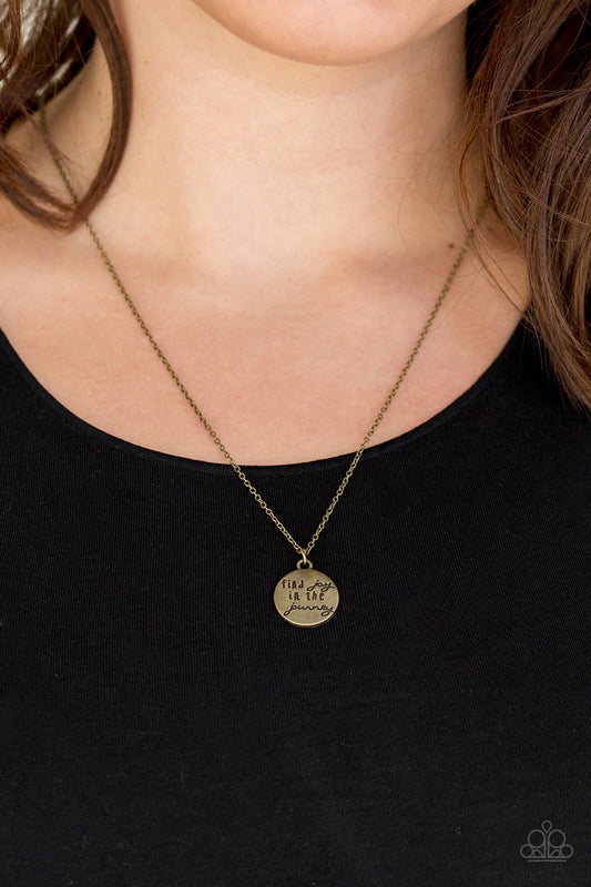 Find Joy - Brass "Find Joy In The Journey" Stamped Pendant Paparazzi Necklace & matching earrings