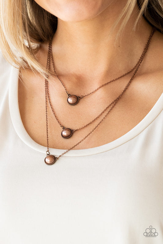 A Love For Luster - Copper Pearl Pendant Triple Layer Paparazzi Necklace & matching earrings