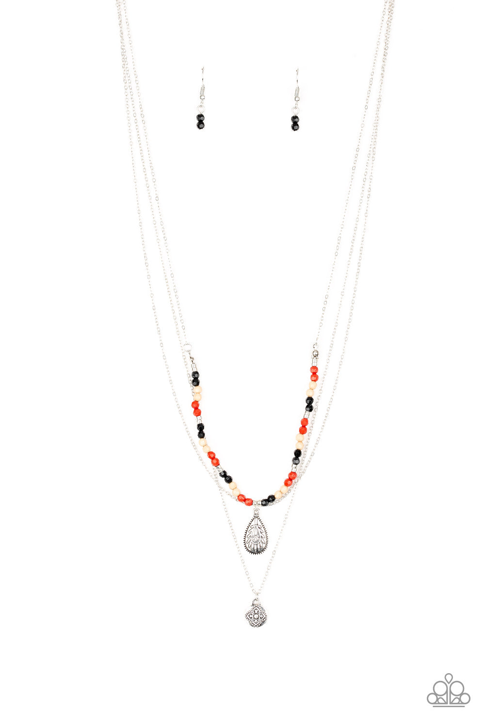 Mild Wild - Multi Bead & Silver Teardrop Pendant Paparazzi Necklace & matching earrings