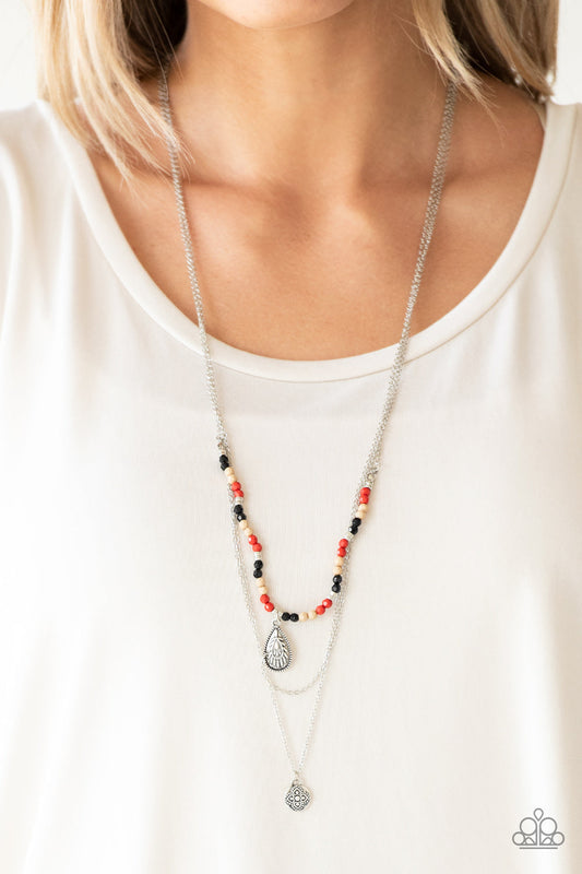 Mild Wild - Multi Bead & Silver Teardrop Pendant Paparazzi Necklace & matching earrings