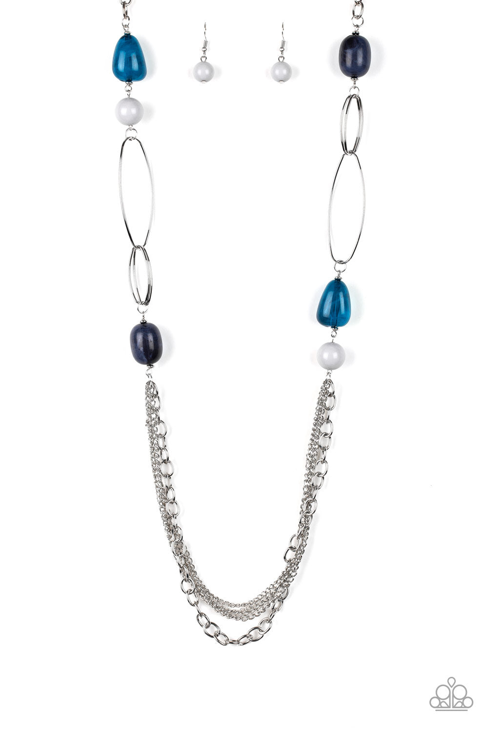 Pleasant Promenade - Multi Gray & Blue Faux Rock Beaded Paparazzi Necklace & matching earrings