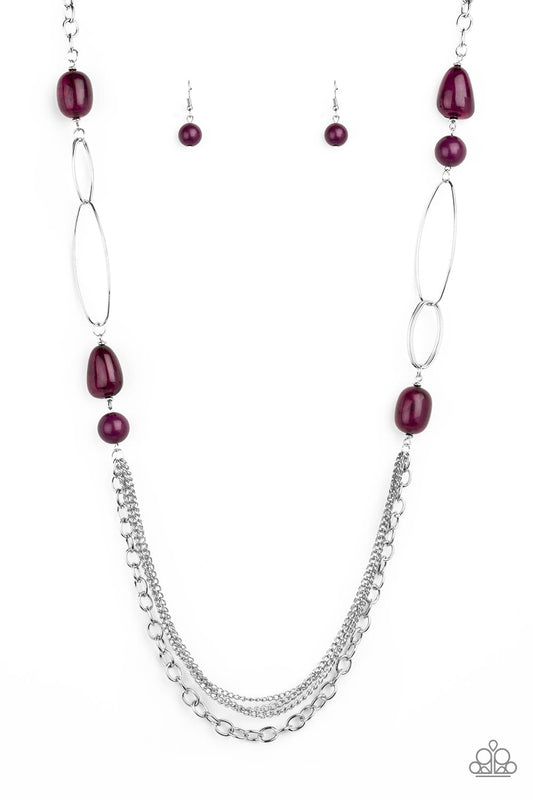 Pleasant Promenade - Purple Faux Rock & Silver Hoop Paparazzi Necklace & matching earrings