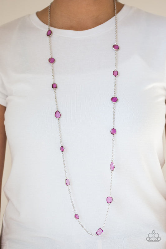 Glassy Glamorous - Purple Glassy Gemstones/Shimmery Silver Chain Necklace & matching earrings