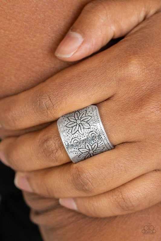 Wild Meadows - Silver Floral Stamped Paparazzi Ring