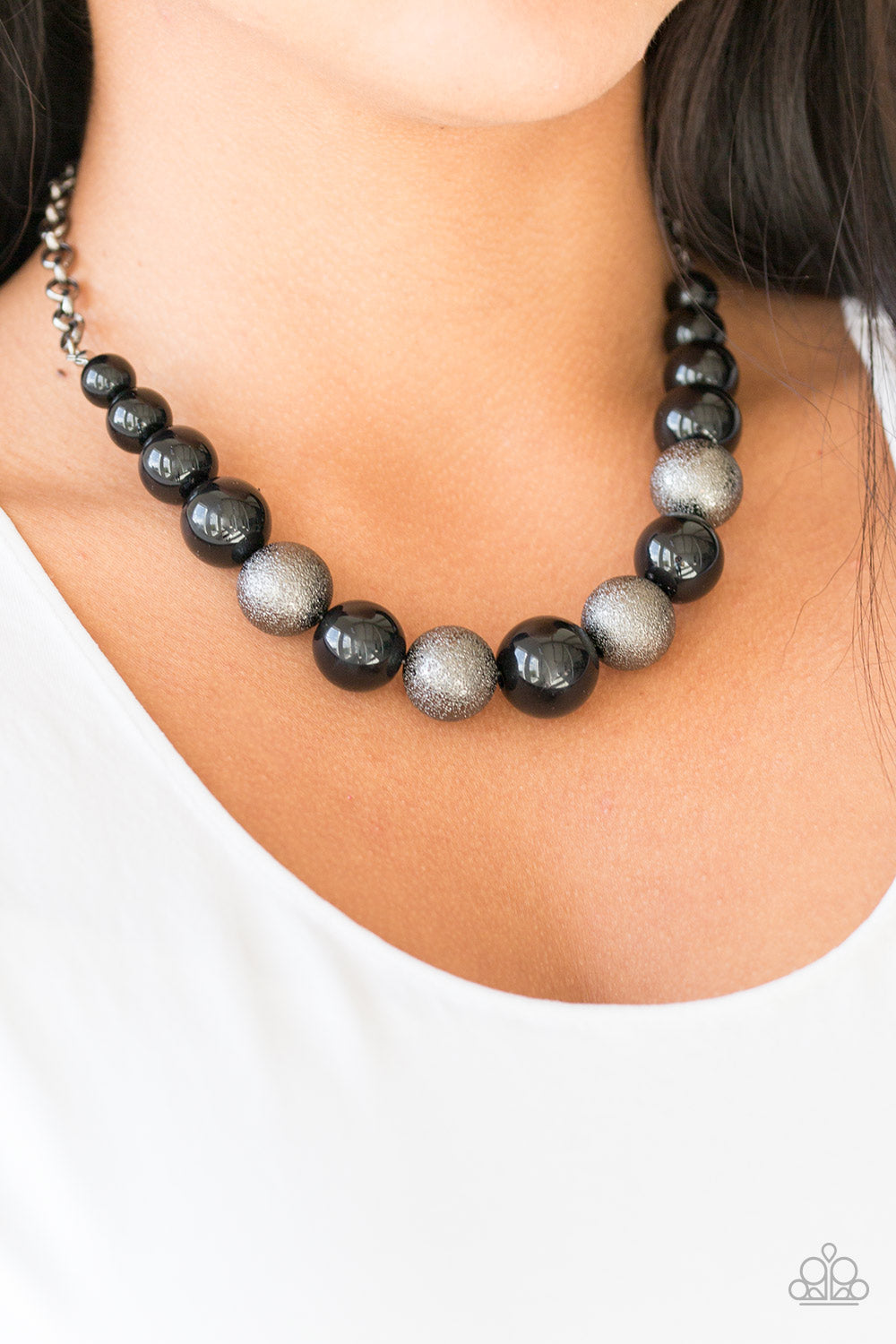 Color Me CEO - Black & Glittery Gunmetal Beaded Necklace & matching earrings