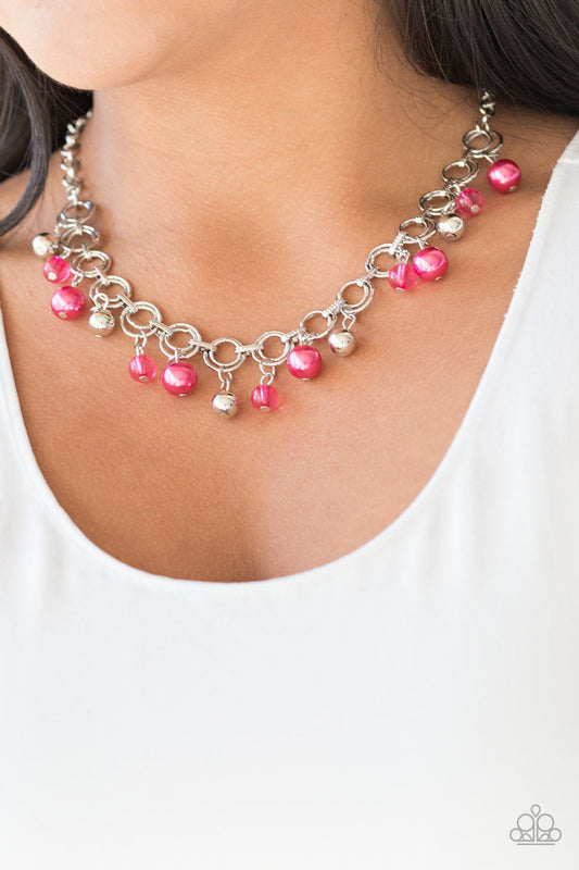 Fiercely Fancy - Pink Pearl & Glass Finish Beads/Silver Beads Double Necklace & matching earrings
