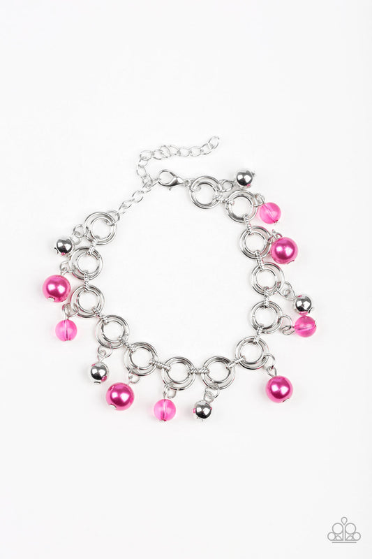 Fancy Fascination - Pink Pearl & Glassy Beads/Silver Beads Adjustable Bracelet