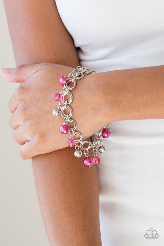 Fancy Fascination - Pink Pearl & Glassy Beads/Silver Beads Adjustable Bracelet