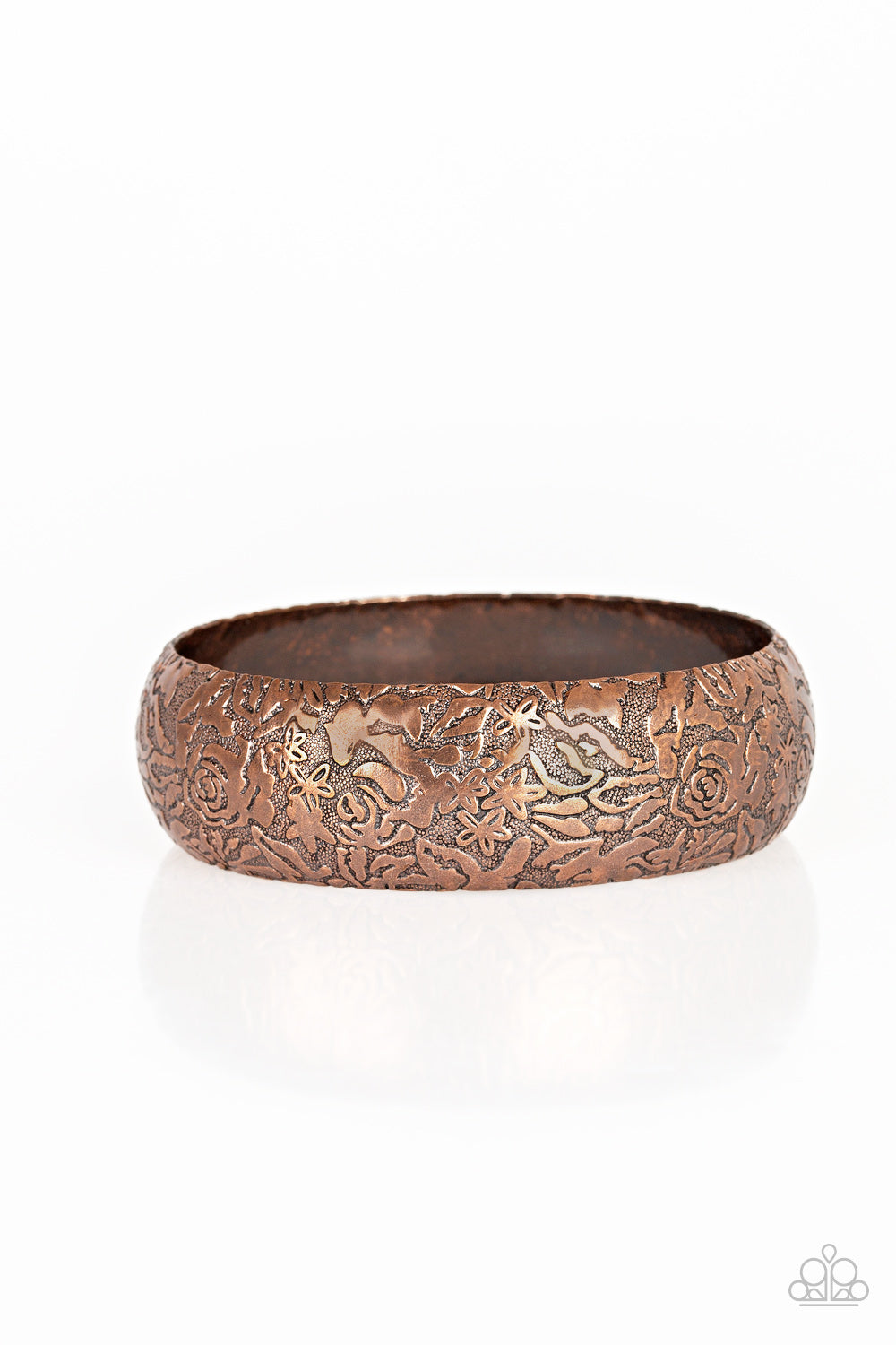 Garden Villa - Copper Floral Pattern Antiqued Finish Bangle Bracelet