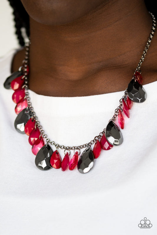 Hurricane Season - Red Wine Glassy & Polished Beads/Gunmetal Chain Necklace & matching earrings