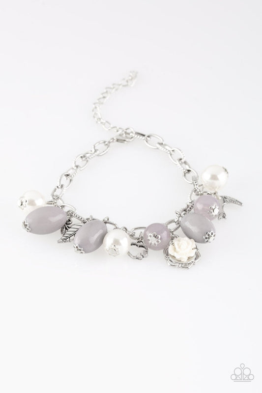 Love Doves - Silver Beads/Pearls/Silver Charm Paparazzi Adjustable Bracelet