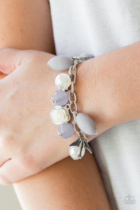 Love Doves - Silver Beads/Pearls/Silver Charm Paparazzi Adjustable Bracelet