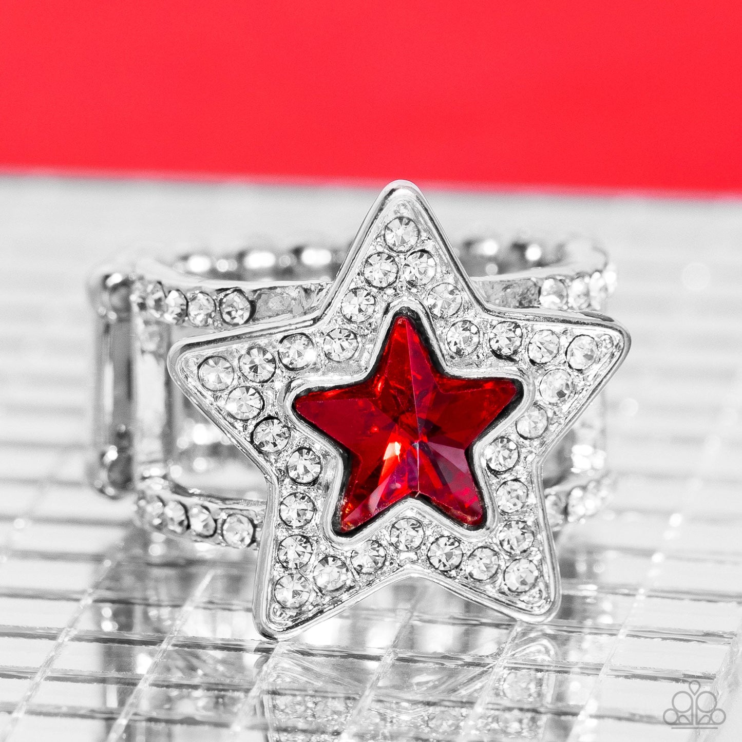 One Nation Under Sparkle - Red Star Gem & White Rhinestone Paparazzi Ring