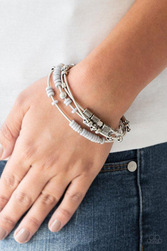 Tribal Spunk - Silver Accents/Gray Disc Beaded Paparazzi Stretch Bracelet