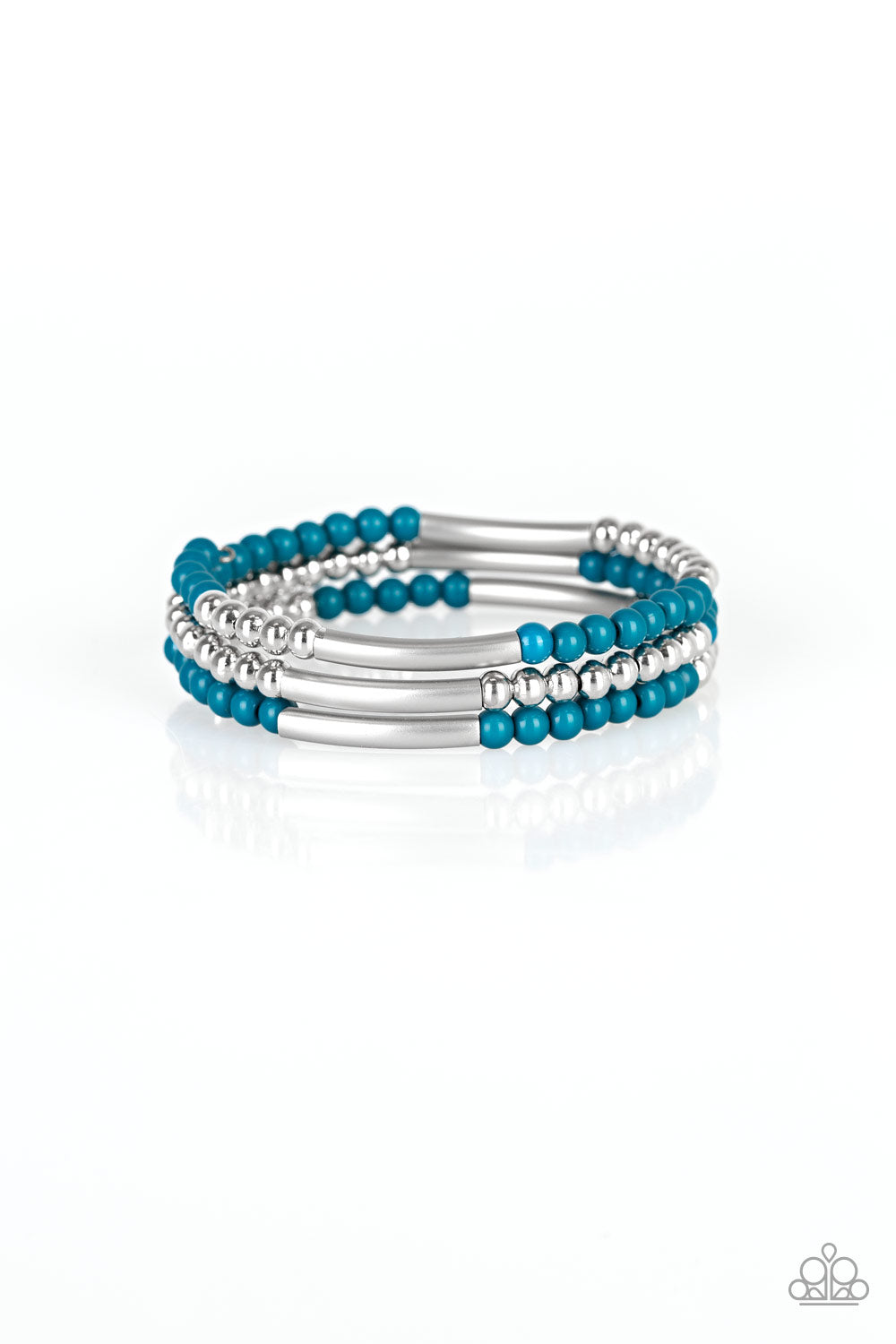 Tourist Trap - Blue & Silver Beads/Silver Accent Coil Bracelet