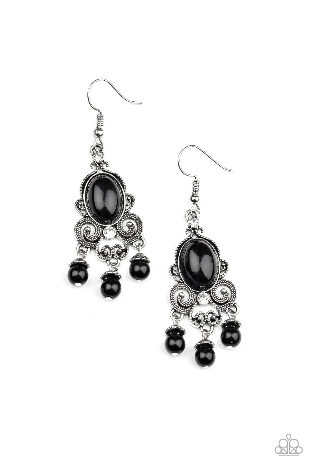 I Better Get GLOWING - Black Bead/Dainty White Rhinestone/Silver Filigree Regal Earrings