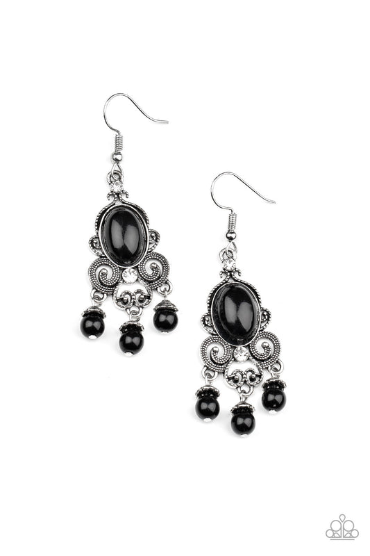 I Better Get GLOWING - Black Bead/Dainty White Rhinestone/Silver Filigree Regal Earrings