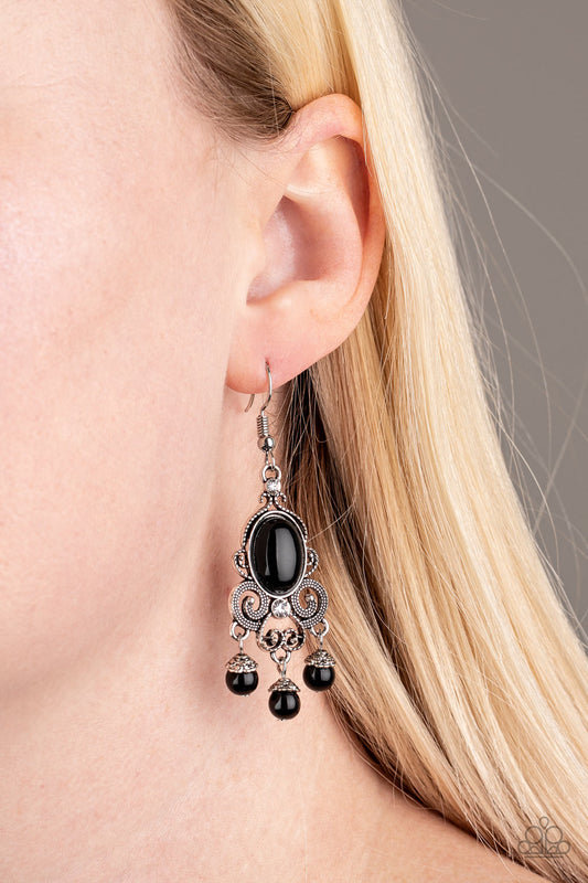 I Better Get GLOWING - Black Bead/Dainty White Rhinestone/Silver Filigree Regal Earrings