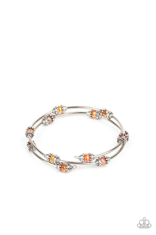 Into Infinity - Orange Dainty Crystal-Like Beaded Coil Bracelet