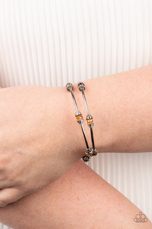 Into Infinity - Orange Dainty Crystal-Like Beaded Coil Bracelet
