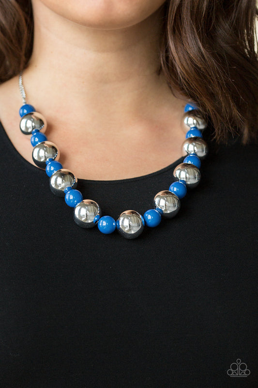 Top Pop - Blue & Silver Beaded Statement Necklace & matching earrings