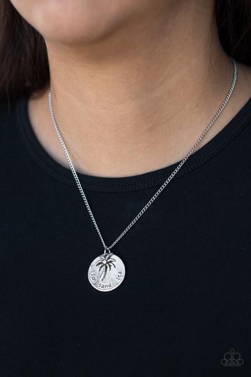 Breezy Palm Trees - White Rhinestone/Palm Tree Paparazzi Necklace & matching earrings
