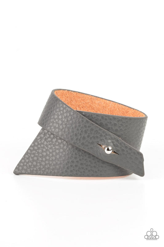 PIECE Offering - Silver Triangular Leather Paparazzi Wrap Bracelet