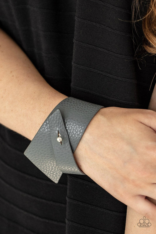 PIECE Offering - Silver Triangular Leather Paparazzi Wrap Bracelet