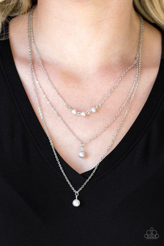 High Heels and Hustle - Silver Pearls Pendant Triple Layer Paparazzi Necklace & matching earrings