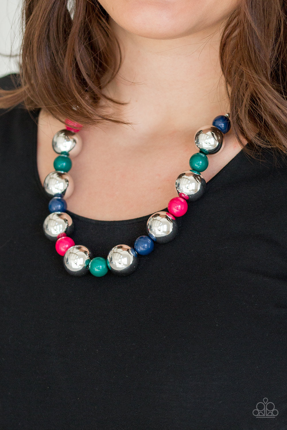 Top Pop - Multi & Silver Beaded Paparazzi Necklace & matching earrings