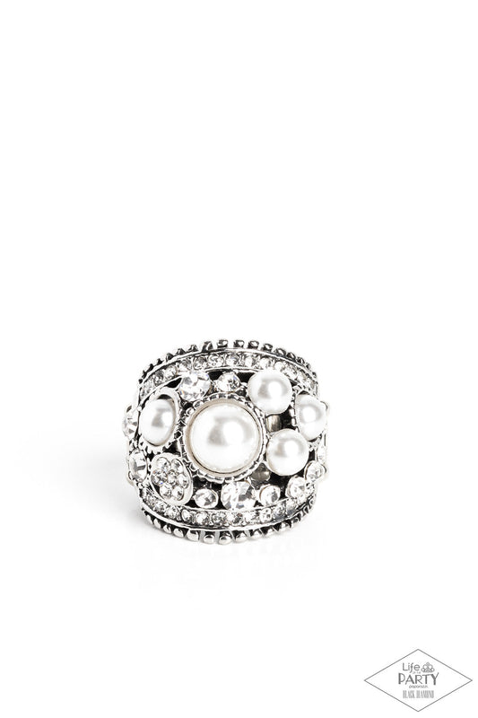 Money On My Mind - White Pearls & Rhinestone Paparazzi Ring