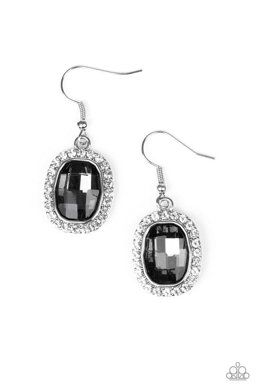 The Modern Monroe - Silver Smoky Gem/White Rhinestone Encrusted Frame Earrings