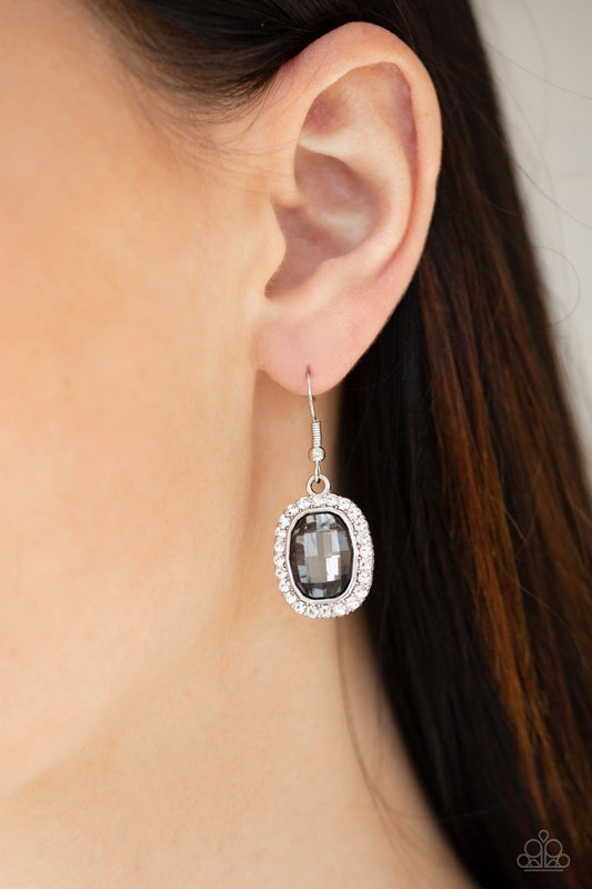 The Modern Monroe - Silver Smoky Gem/White Rhinestone Encrusted Frame Earrings
