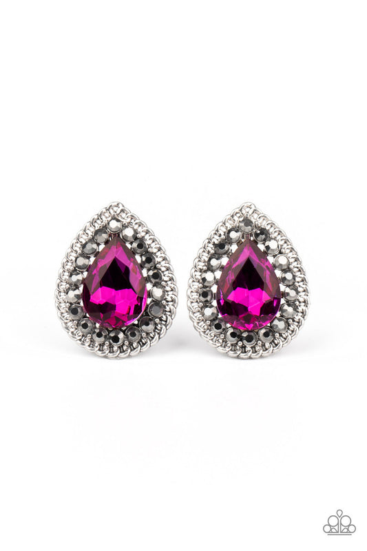 Debutante Debut - Pink Teardrop Gem/Hematite Rhinestone Frame Post Earrings